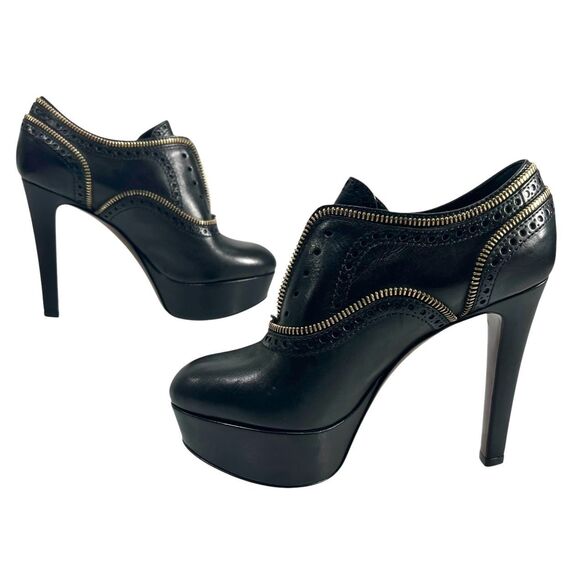 Louis Vuitton Platform Heels Size 6 Zipper Trim Pump Black Leather Authentic w s - Picture 1 of 12